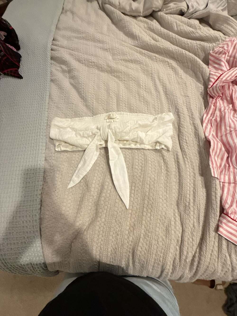 By Anthropologie White Smocked Tie Front Bandeau Crop Top XL